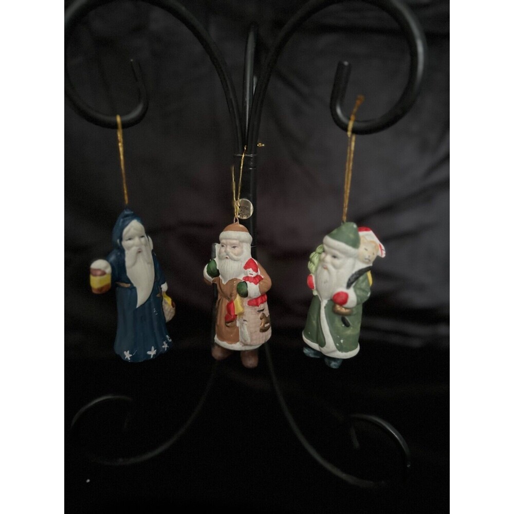 vintage Old world style Snta, bisque Porcelain, set of 3 christmas ornaments